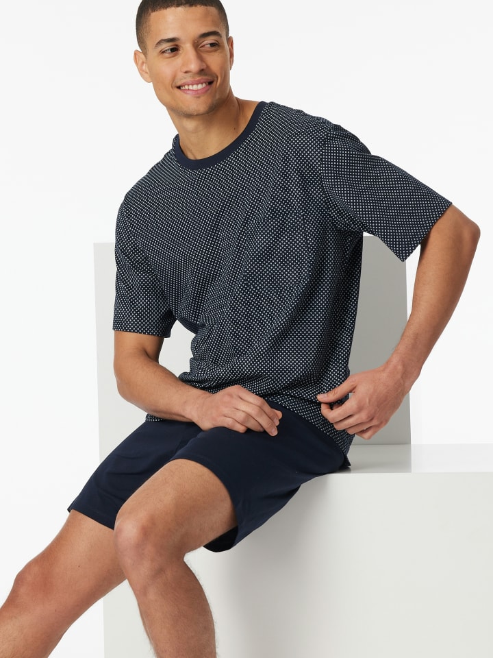 Schiesser Pyjama Schlafanzug kurz - Comfort Essentials in nachtblau günstig kaufen