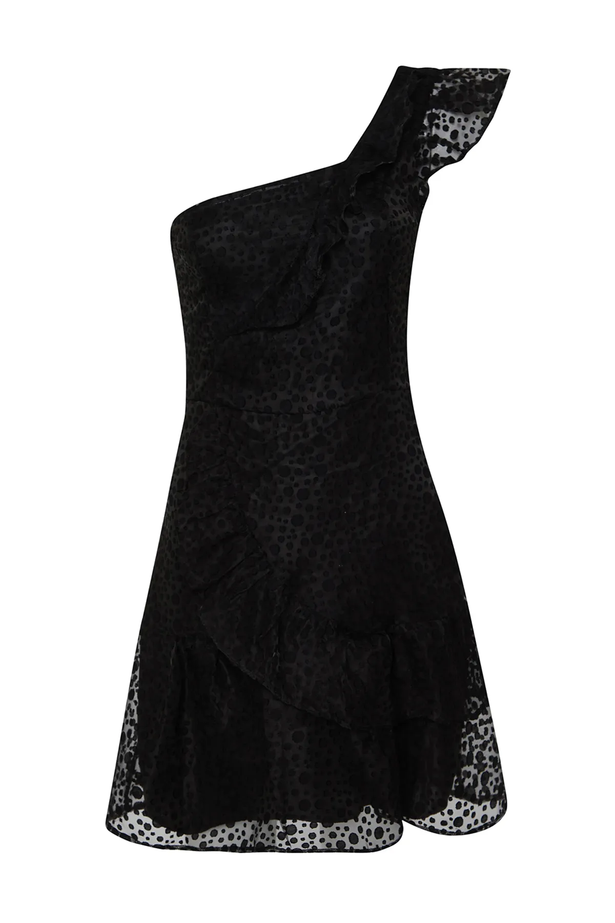 Trendyol Collection  Schwarzes, elegantes Abendkleid aus Spitze mit einem Ärmel und Gürtelöffnung TPRSS24EL00155