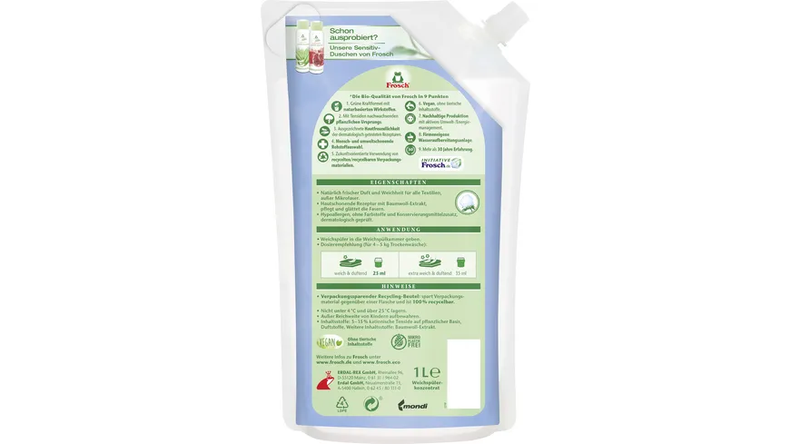 Frosch Baumwollblüten Sensitiv Weichspüler 1 l