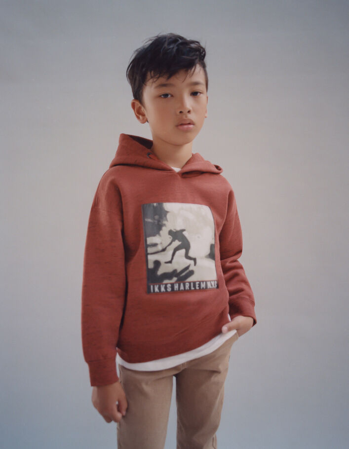 Sweat rouge foncé chiné visuel skateur garçon