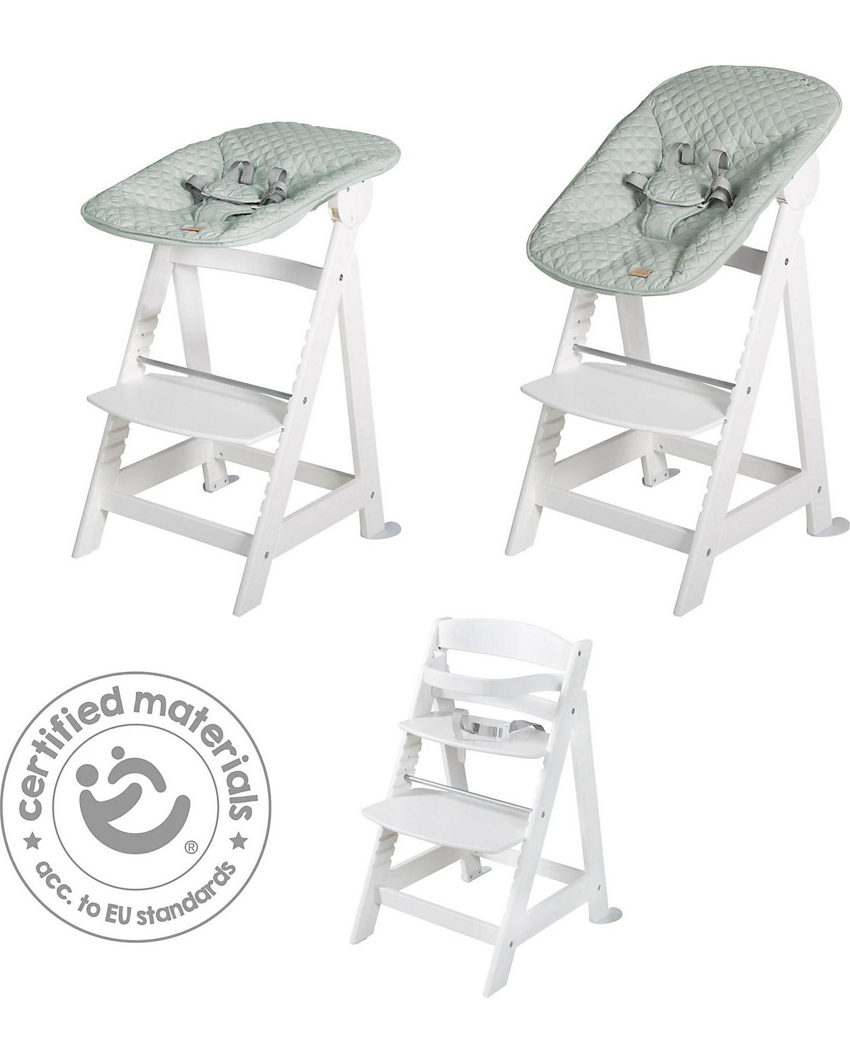 Treppenhochstuhl 'Born Up' Set 2in1, weiß, mit Liegefunktion/ -aufsatz 'roba Style' frosty green