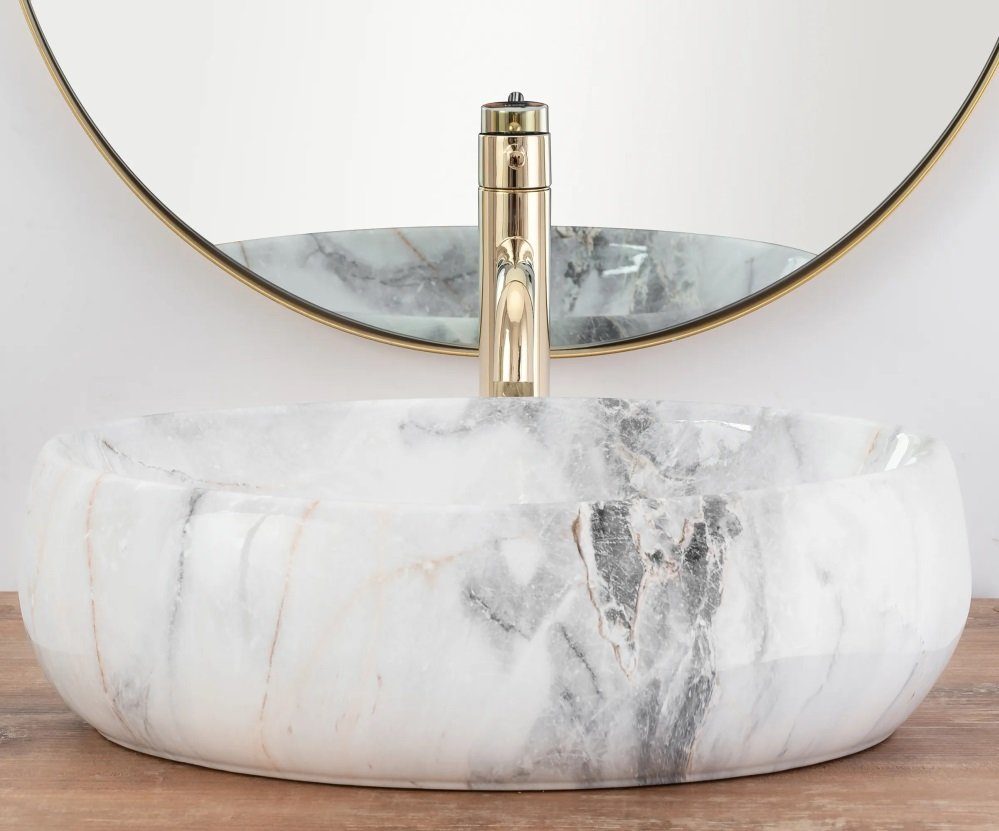 Badezimmer Rea Aufsatzwaschbecken Linda Granit Matt Marmor Naturstein 48,5x34 cm