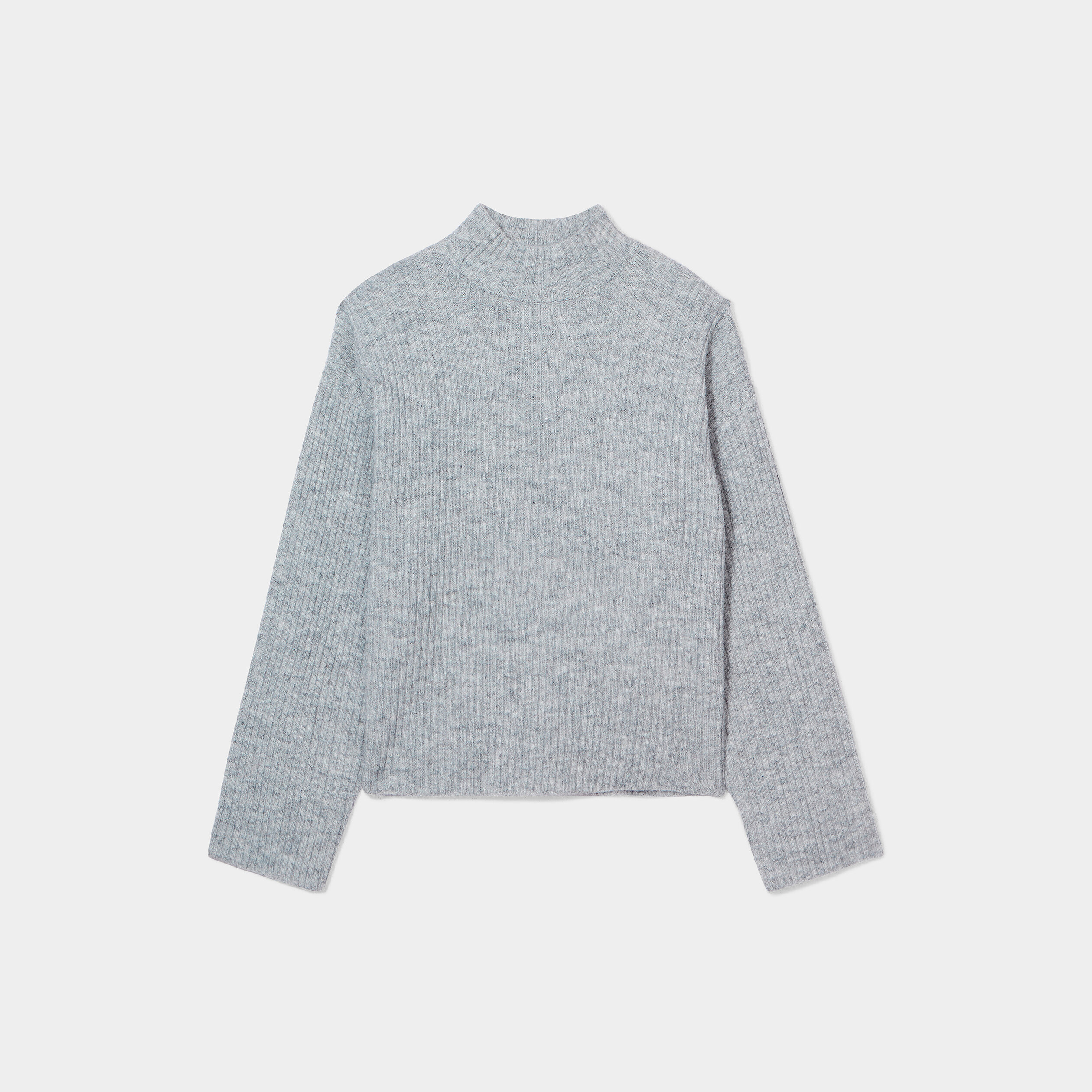 Pull côtelé col montant manches longues gris clair femme | La Halle
