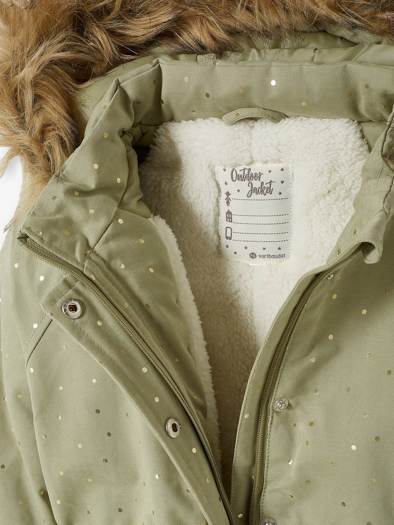 Parka à capuche à pois irisés fille vert clair
