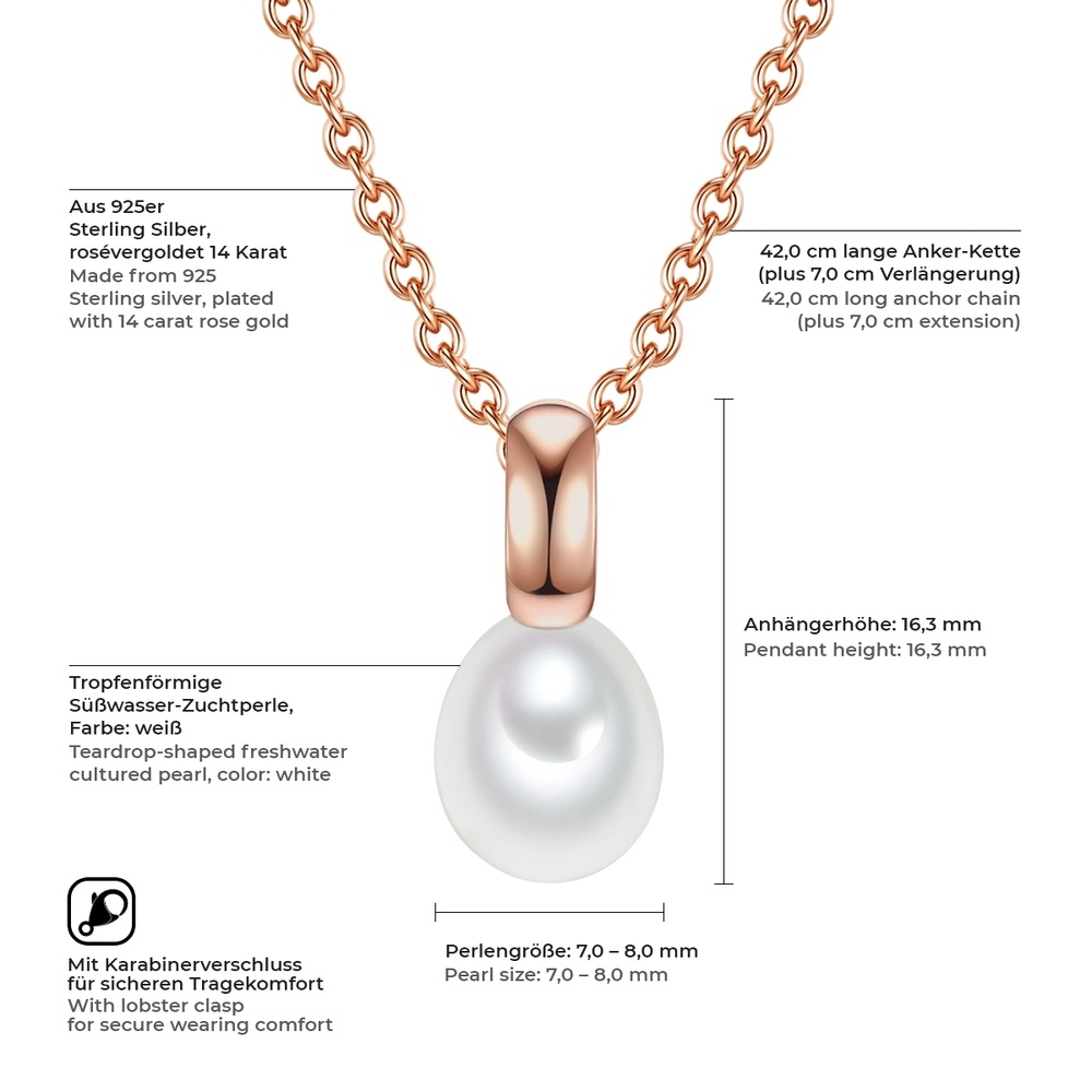 Valero Pearls Collier en argent Argent sterling Perle de culture d'eau douce en Or rose collier
