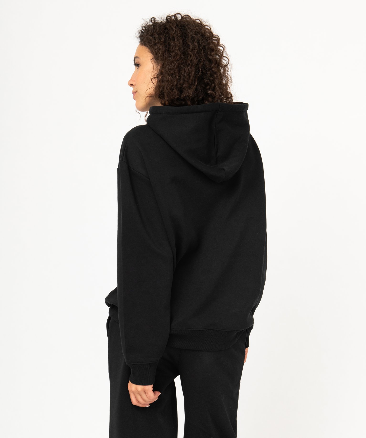 Sweat oversize à capuche intérieur molletonné femme noir | GEMO