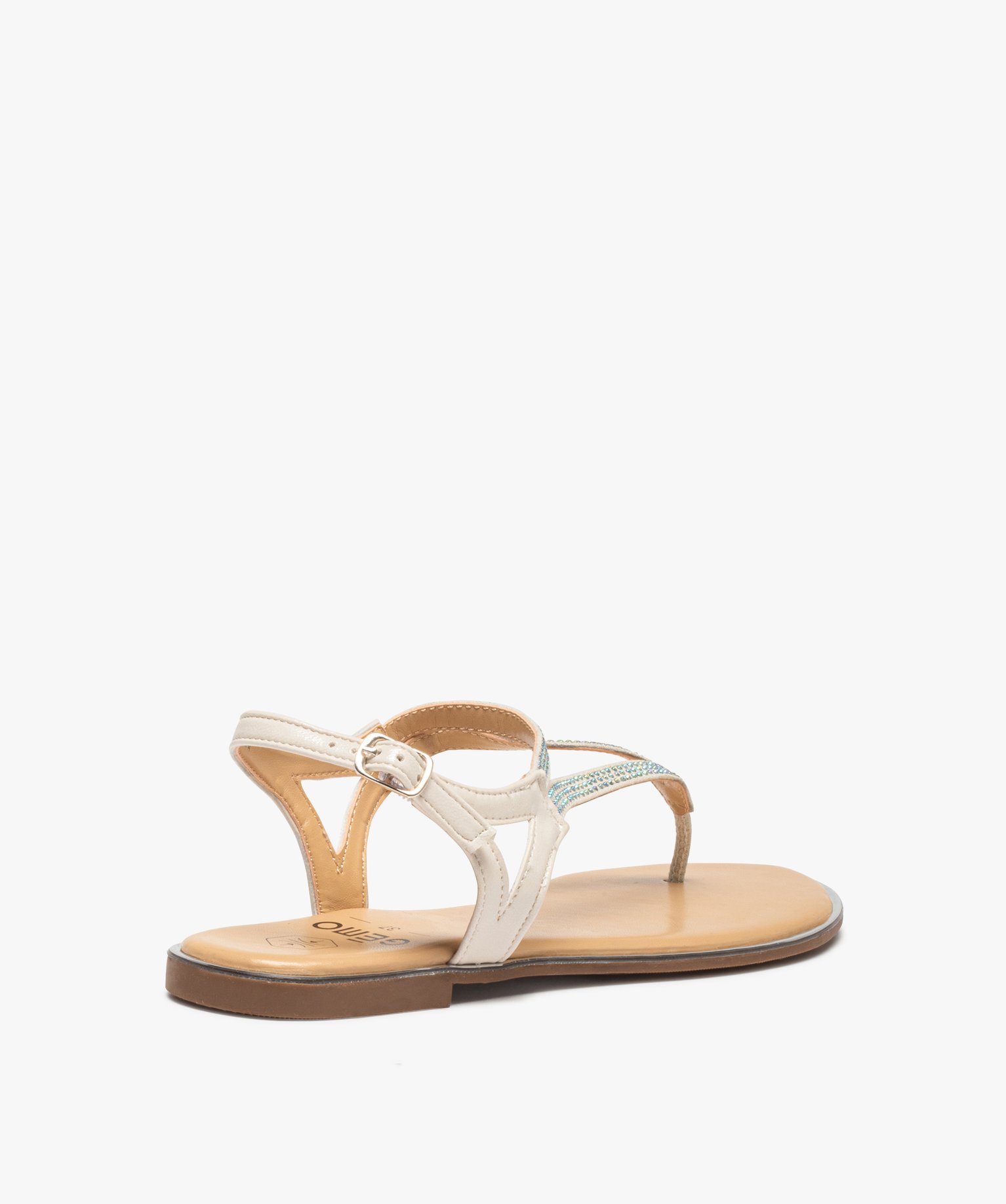 Sandales femme plates à entre-doigts ornées de strass blanc | GEMO