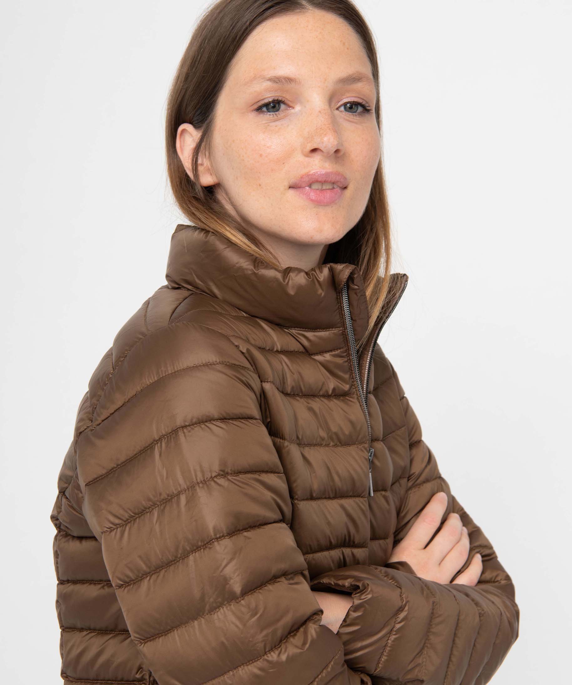 Doudoune à col montant avec rembourrage fin femme marron | GEMO