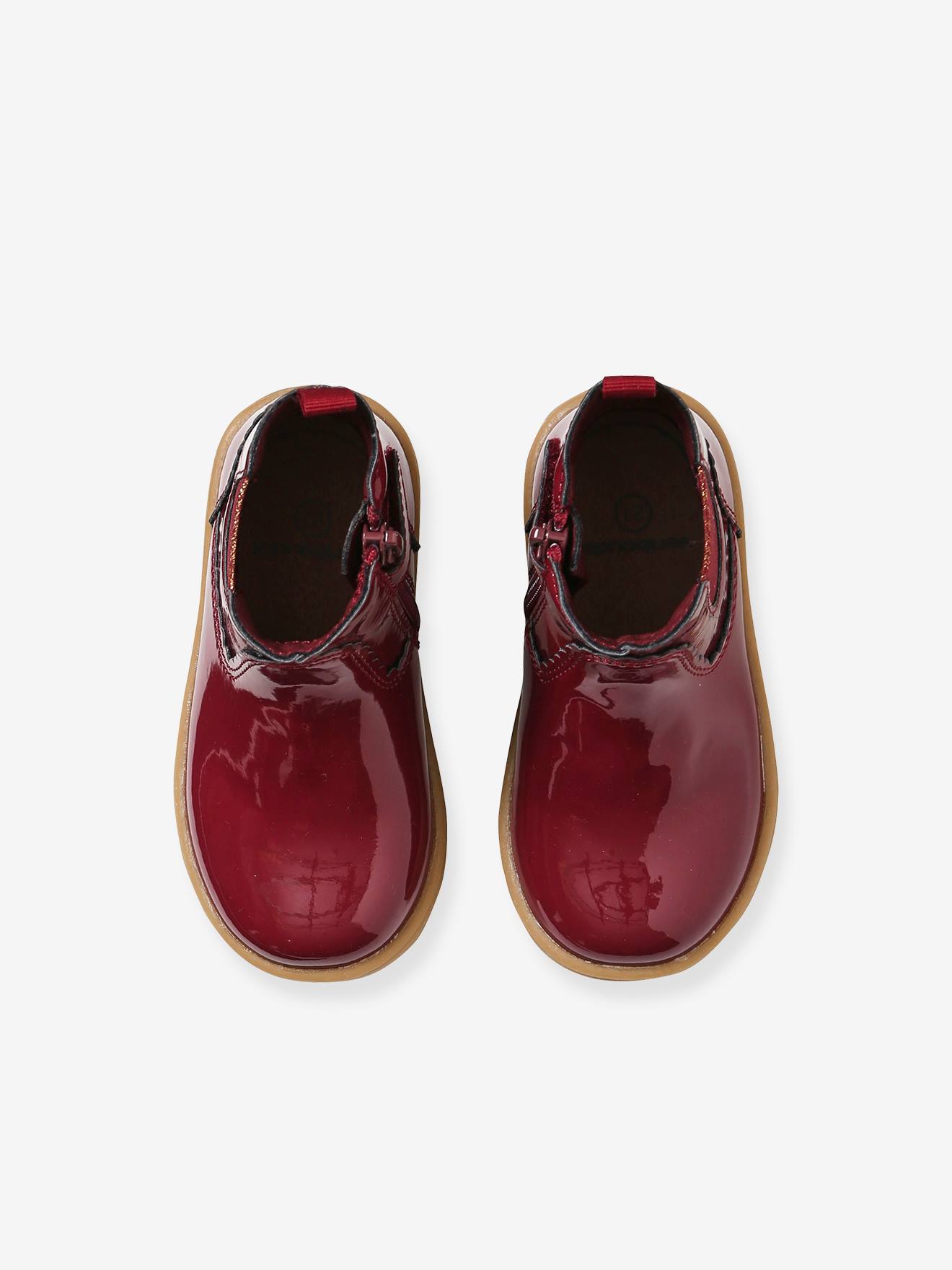 Boots vernis bébé fille zippés et élastiqués bordeaux