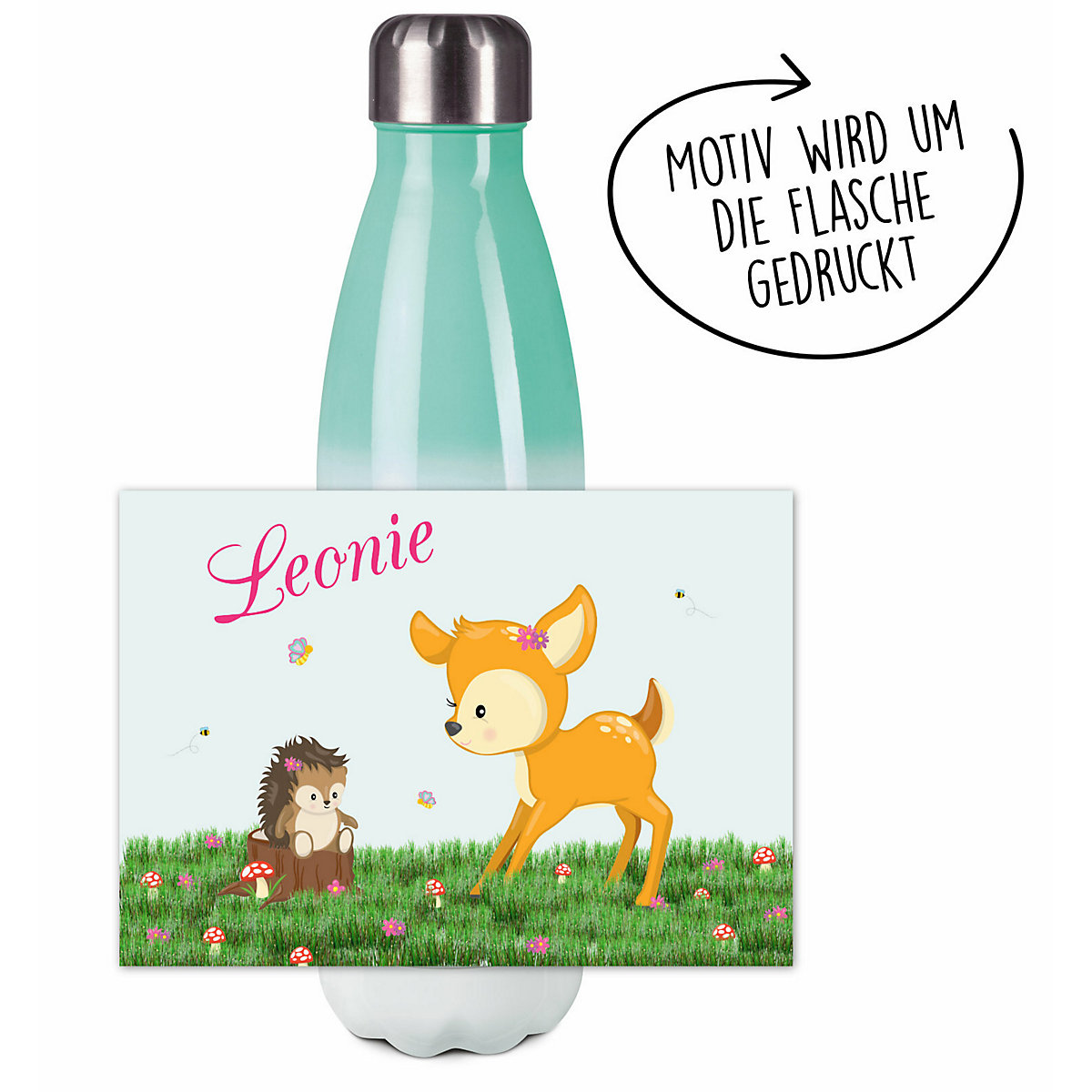 Edelstahl Kinder Thermoflasche / Trinkflasche bunt Reh Spülmaschinenfest, Auslaufsicher, Bruchfest, Doppelwandig, Für Heißgetränke geeignet, Mit Deckel, Isoliert