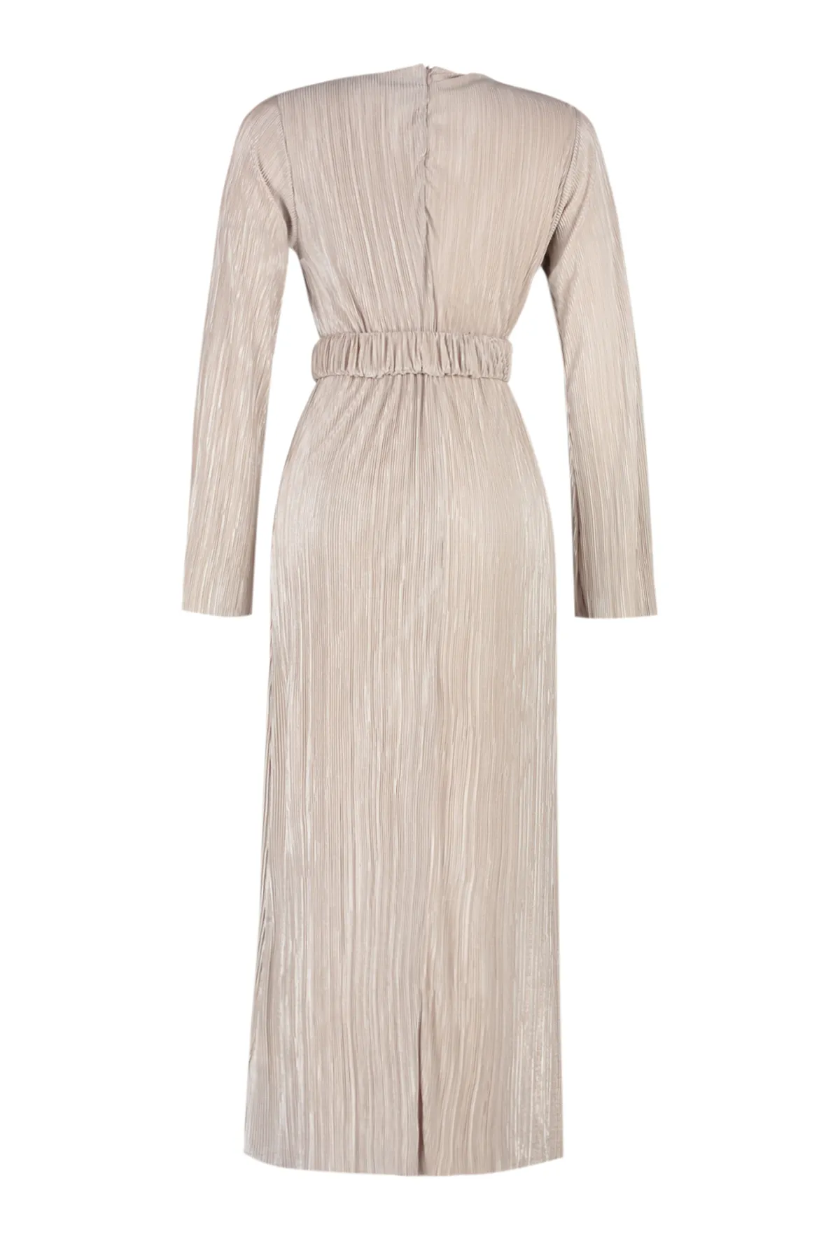 Trendyol Modest  Goldfarbenes, detailliertes Strickkleid mit Faltengürtel TCTSS24EB00154