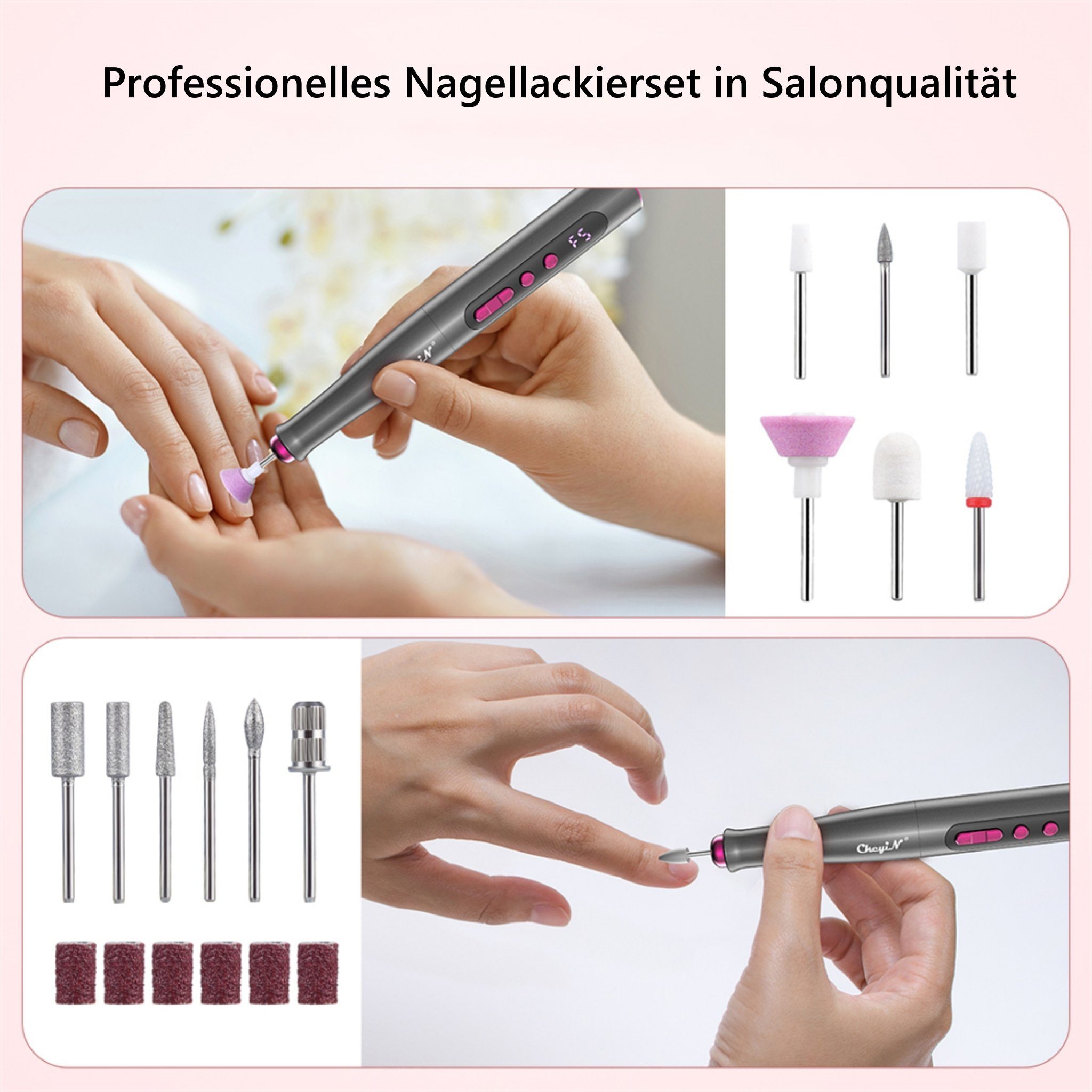 CkeyiN Maniküre-Pediküre-Set 12 In 1 Professionell Elektrische Nagelfräser, 20.000 U/min, 5 Geschwindigkeiten, Digitalanzeige