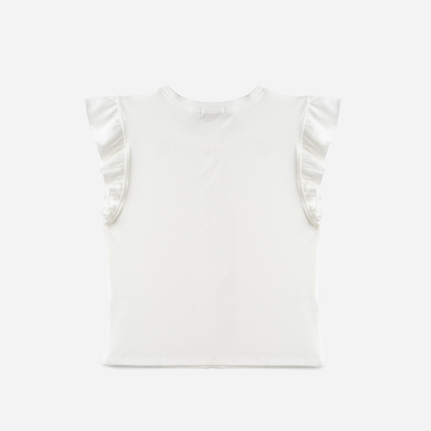 Tee-shirt TEXTO blanc cassé côtelé à manches volantées