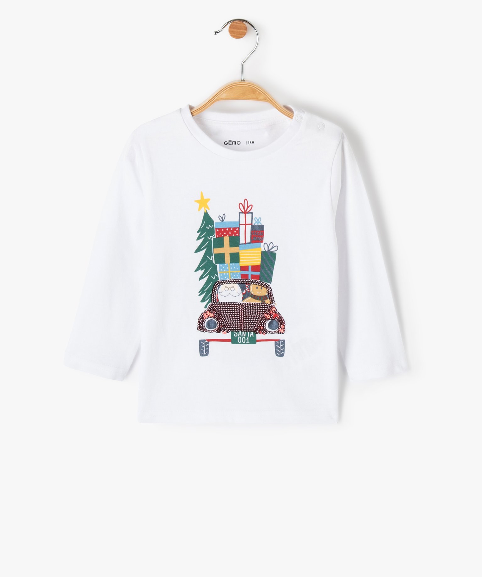 Tee-shirt bébé à manches longues avec motifs de Nol blanc | GEMO