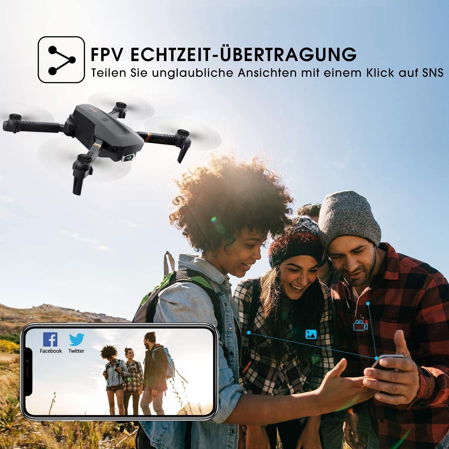 4DRC V4 für Kinder & Anfänger, 32 Minuten Flugzeit, klappbarer Quadcopter Spielzeug-Drohne (1080P HD, FPV-Live-Video, Trajektorienflug, optischer Fluss, Höhenhaltung)