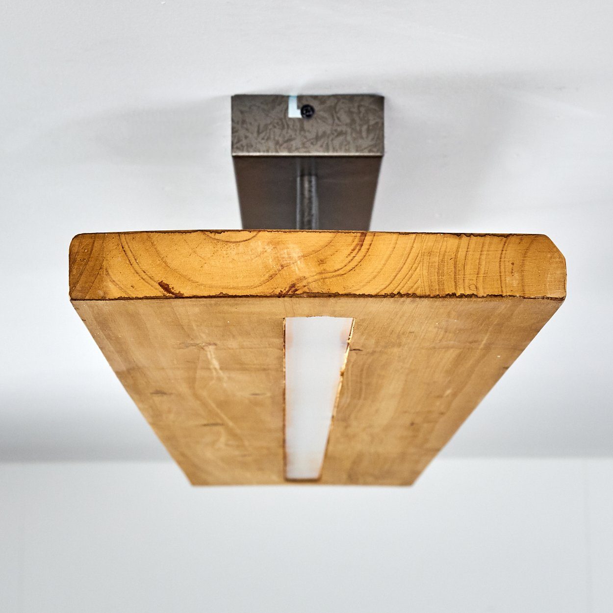 hofstein Deckenleuchte Volano dimmbare Deckenlampe aus dunklem Holz und Metall, Dunkelgrau, 3000 Kelvin, 3000 Lumen, moderne Zimmerlampe, dimmbar über den Lichtschalter