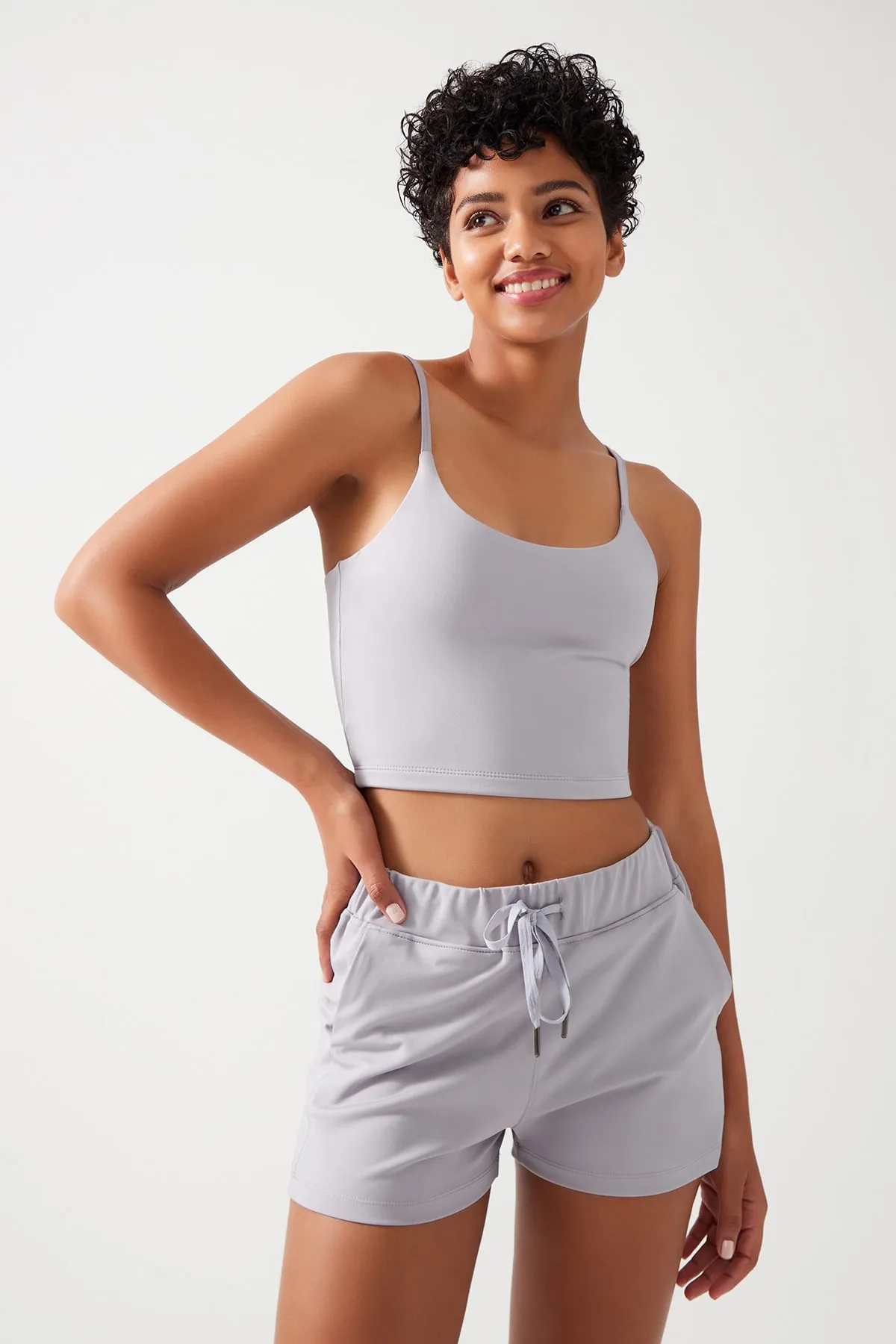 LOS OJOS  Graue Damen-Sportshorts mit Taschen und elastischer Taille, Basic-Passform