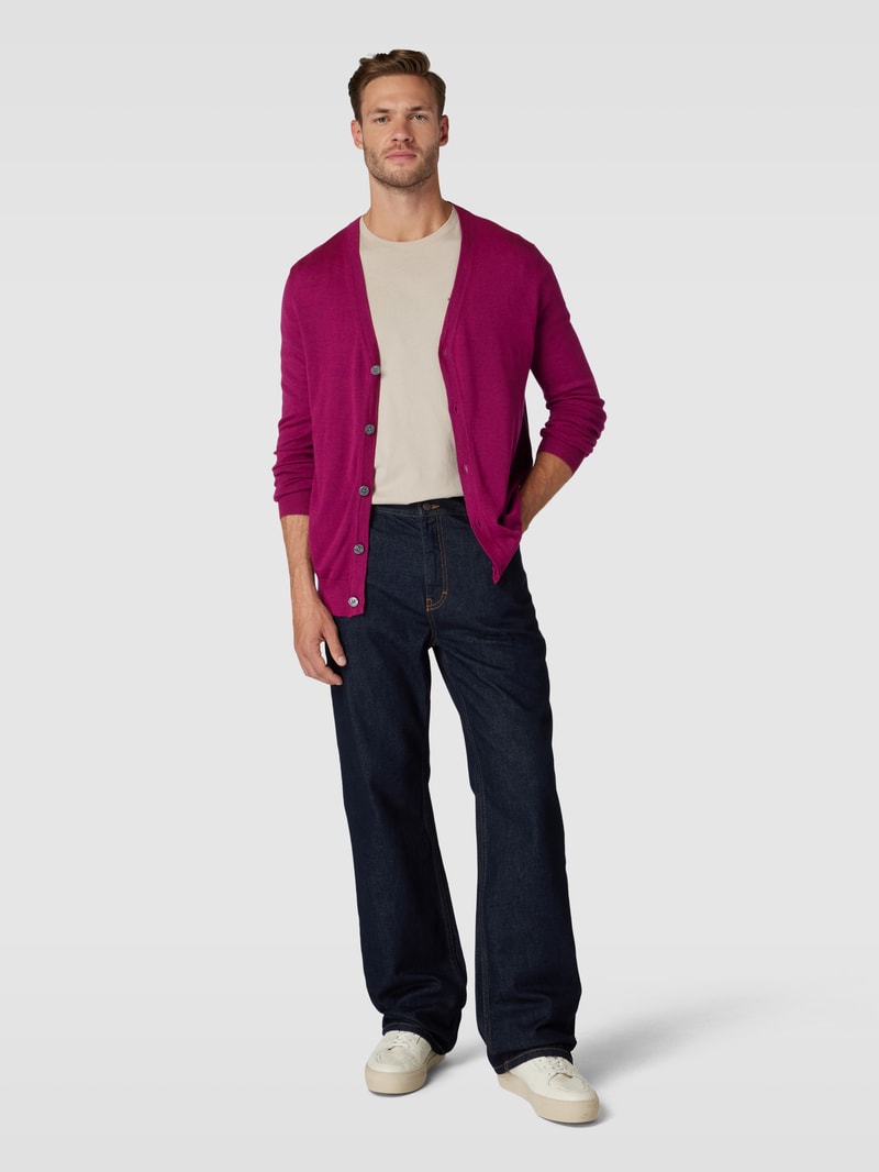 Strickjacke mit V-Ausschnitt und Knopfleiste in pink meliert