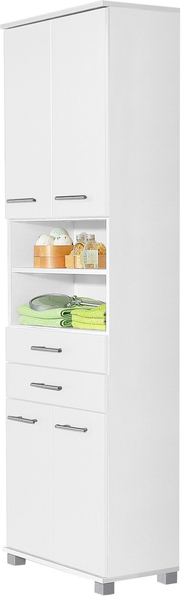 Schildmeyer Hochschrank Emmi Breite 60 cm, Metallgriffe, mit 2 Schubkästen