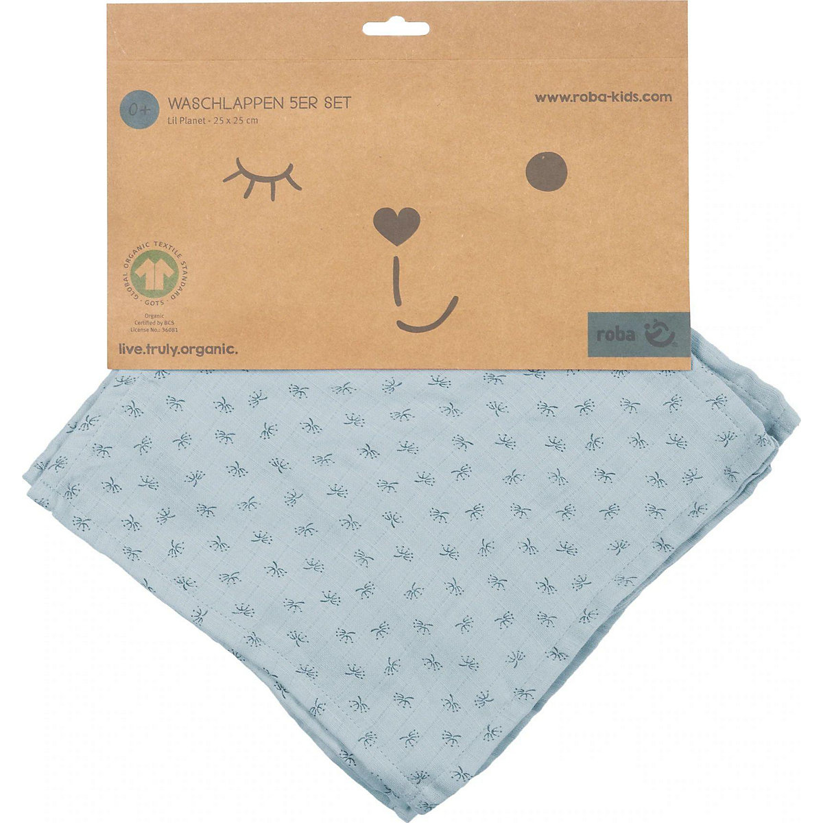 5er Set Waschlappen Lil Planet hellblau, organic Bio-Baumwolle, 25x25 cm