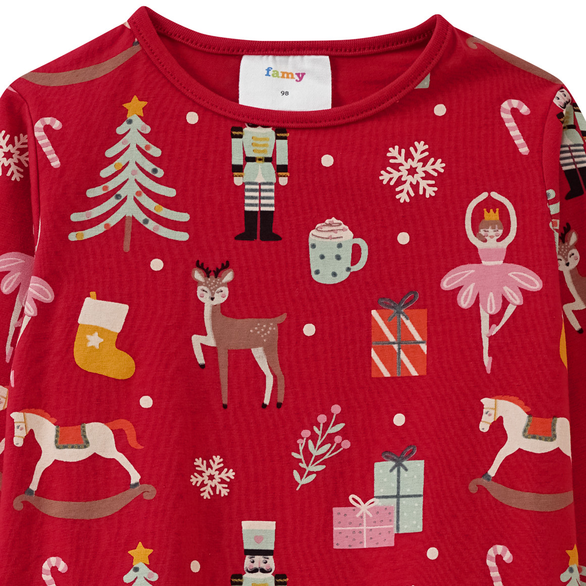 Mädchen Weihnachtsshirt mit bunten Motiven rot