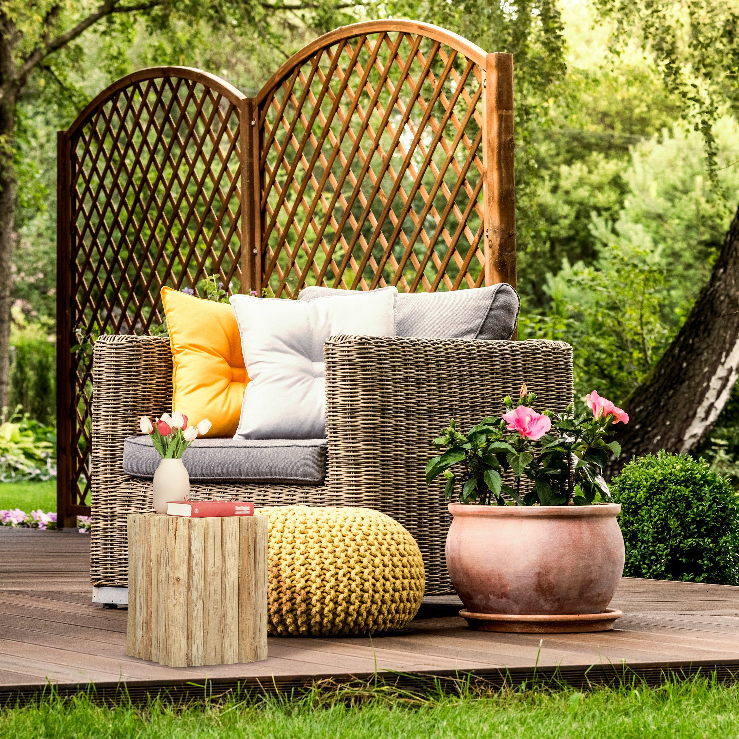 relaxdays Blumenhocker Eckiger Blumenhocker aus Holz