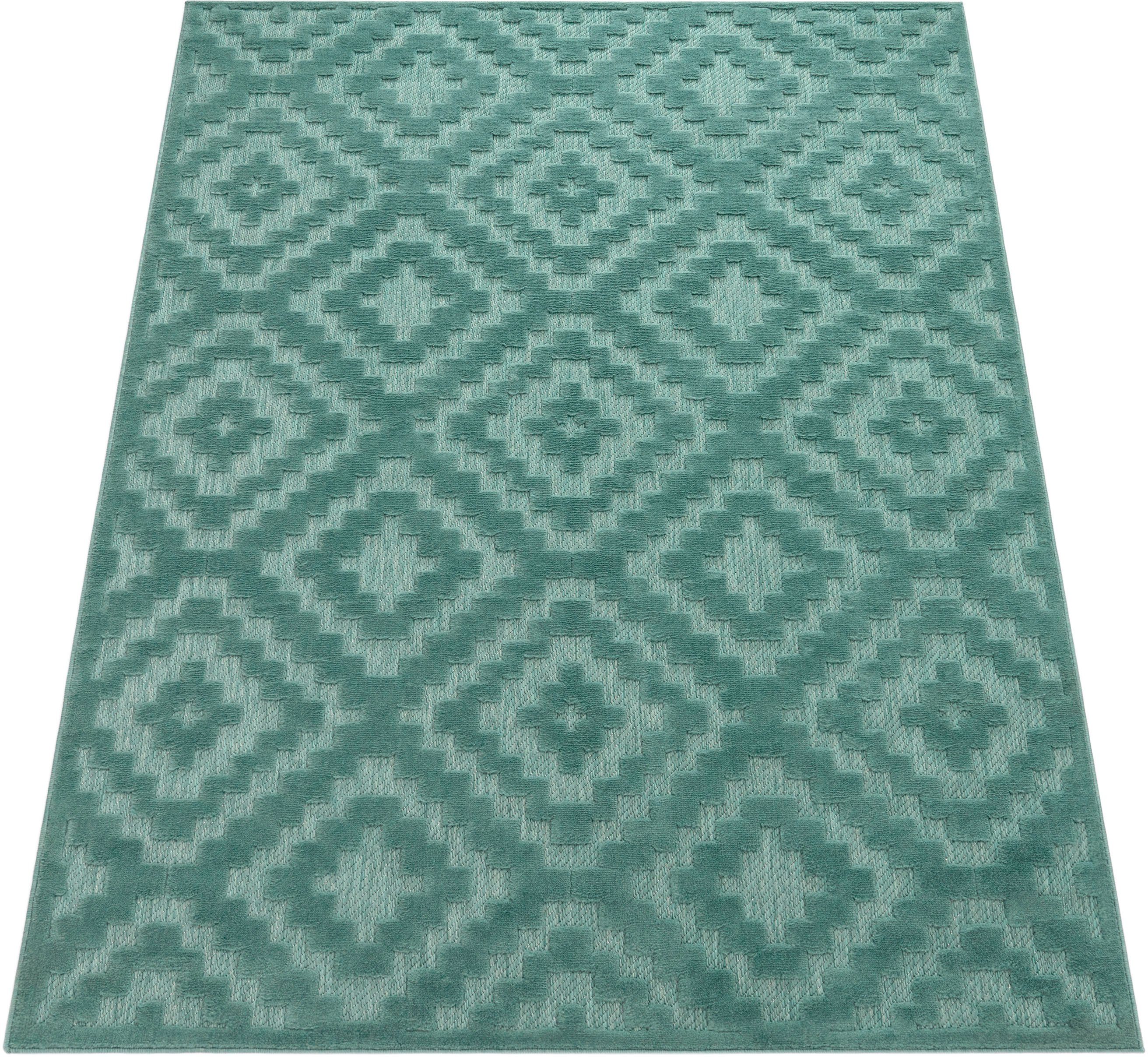 Teppich Livorno 672, Paco Home, rechteckig, Höhe: 14 mm, Uni-Farben, Scandi, Rauten Muster, Hoch-Tief Effekt, Outdoor geeignet