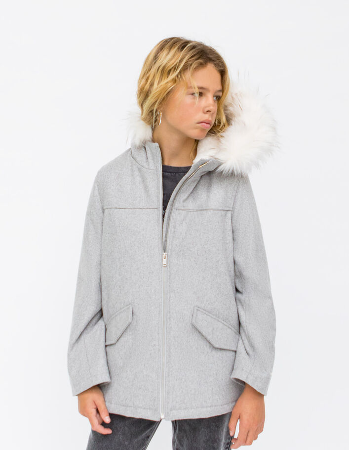 Manteau gris fourré esprit caban fille