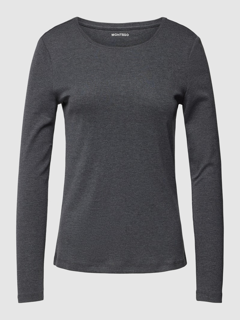 Longsleeve mit Rundhalsausschnitt in anthrazit meliert