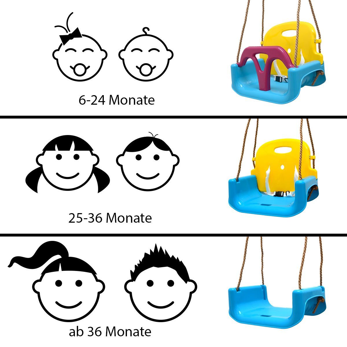 LittleTom Babyschaukel 3-in-1 Kinderschaukel Baby Garten Kinder Indoor, 40x43x33cm Blau-Gelb
