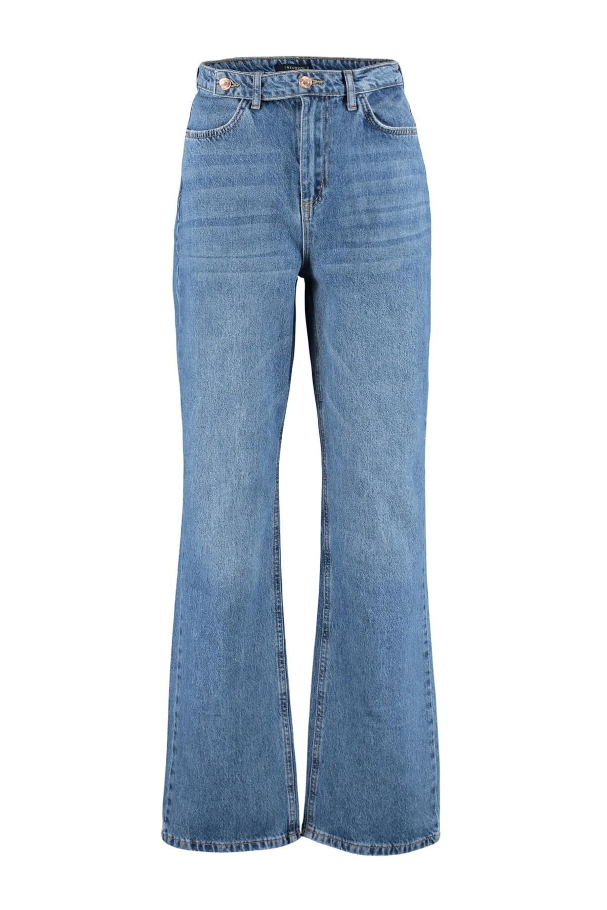 Trendyol Collection  Blaue Jeans mit hoher Taille und weitem Bein und Detail TWOSS22JE0675