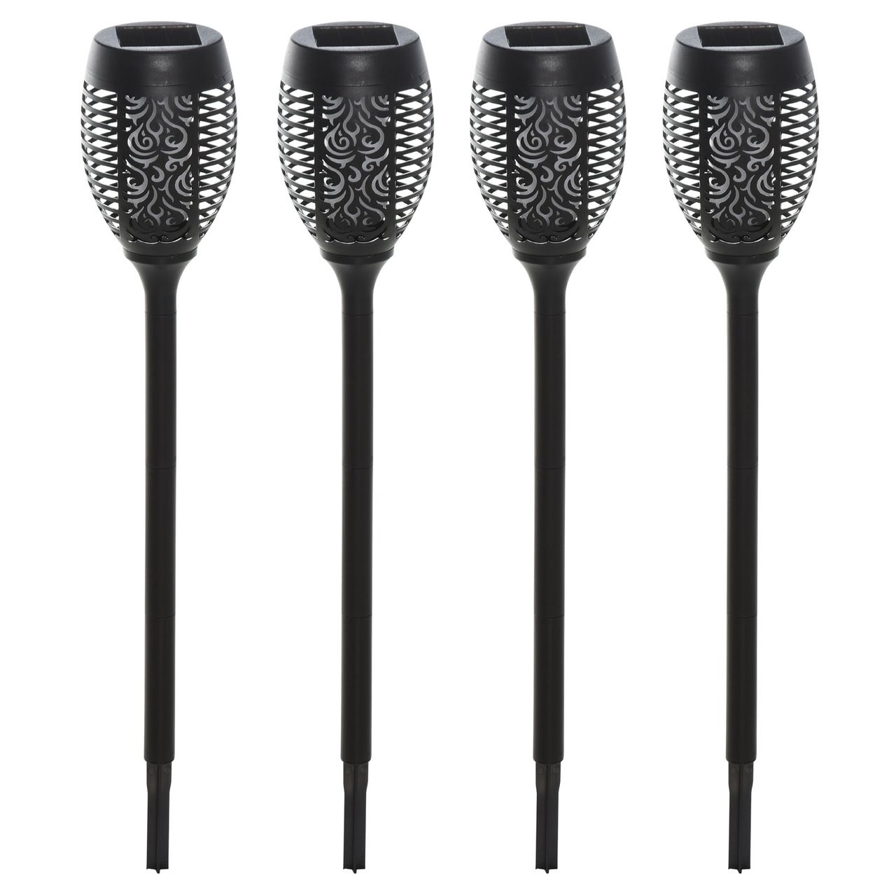 Outsunny Solarleuchte Gartenlicht 4er-Set Lampe 6–8 h IP44 Wasserfest Kunststoff Schwarz Ø12 x H78 cm
