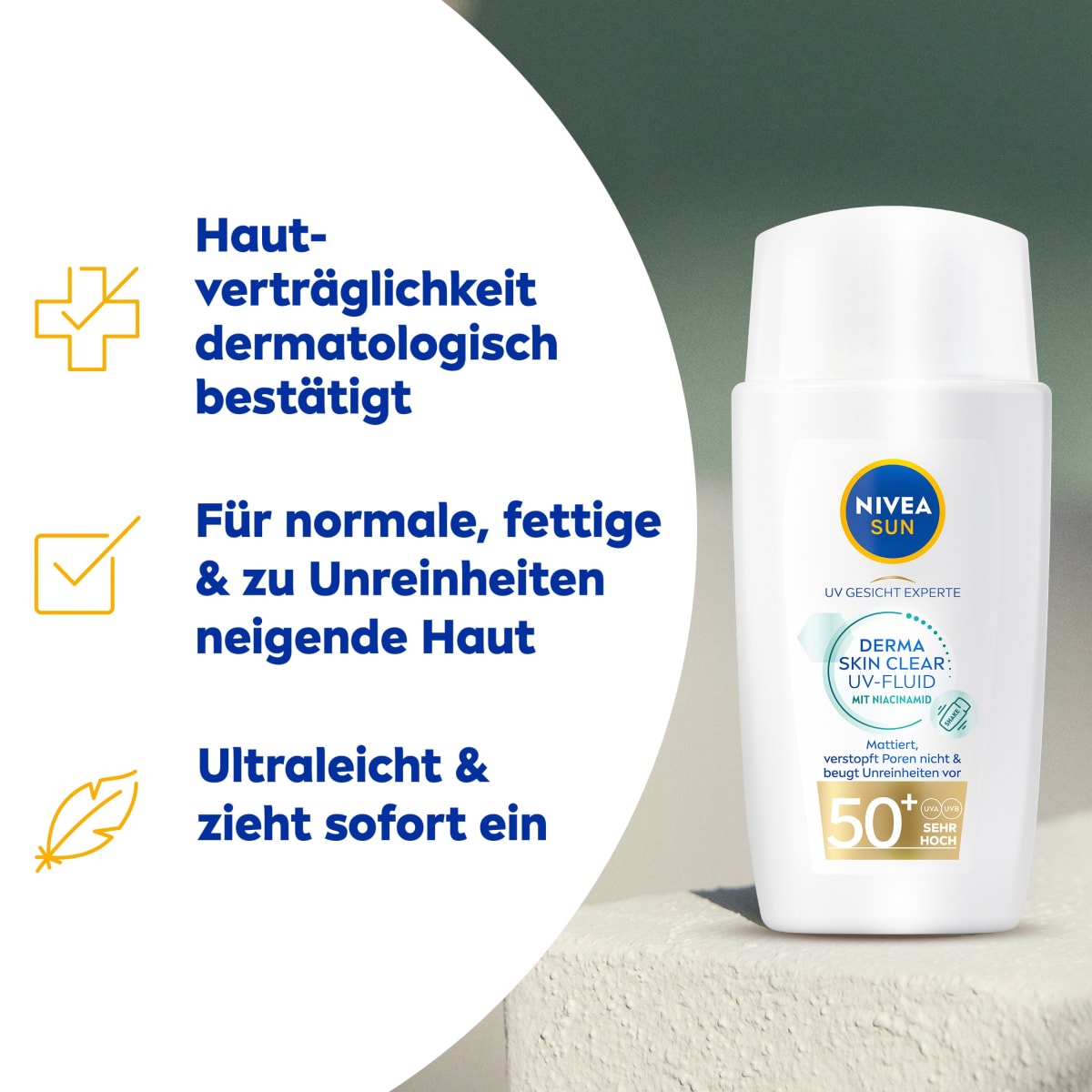 Sonnenfluid Gesicht derma skin clear UV Fluid mit Niacinamid, LSF 50+, 40 ml