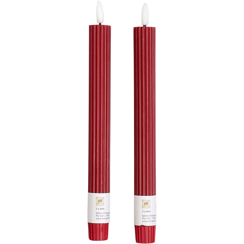 Vie Selected Kronelys 2-pk 24 cm LED rille rød