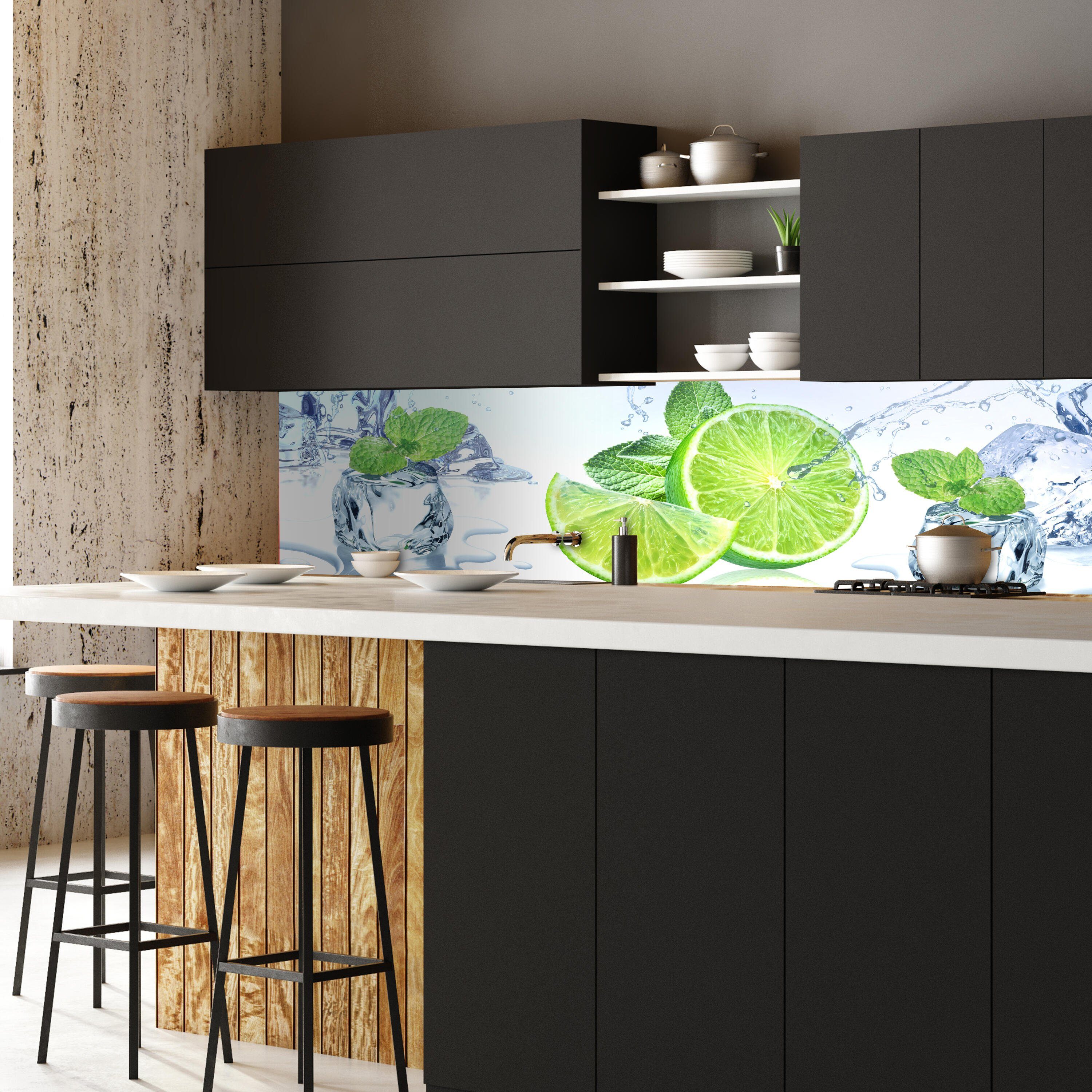wandmotiv24 Küchenrückwand Limette Eis Pfefferminze Grün, (1-tlg), Premium Hartschaum Nischenrückwand in versch. Größen