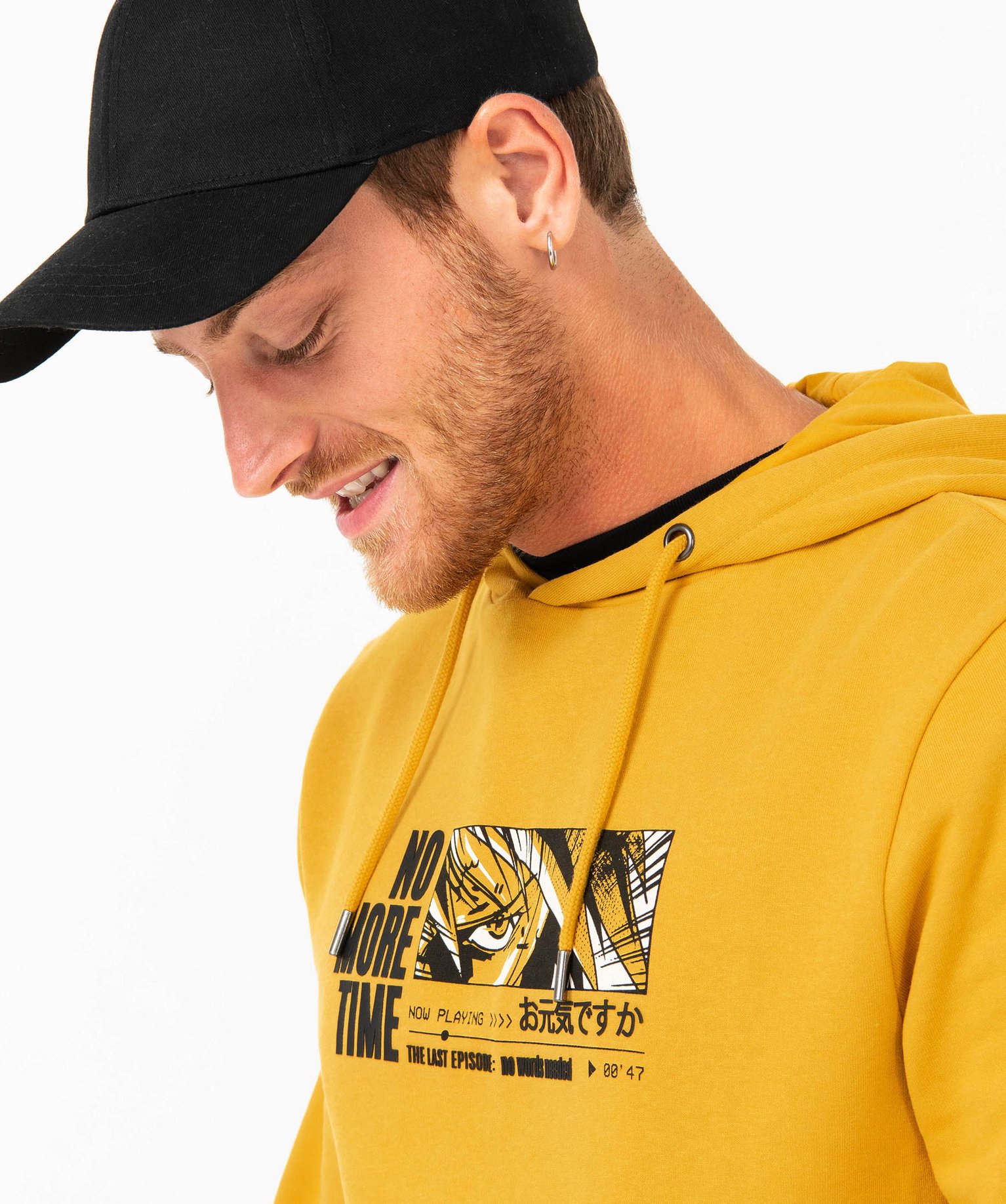 Sweat en molleton doux avec capuche homme jaune | GEMO