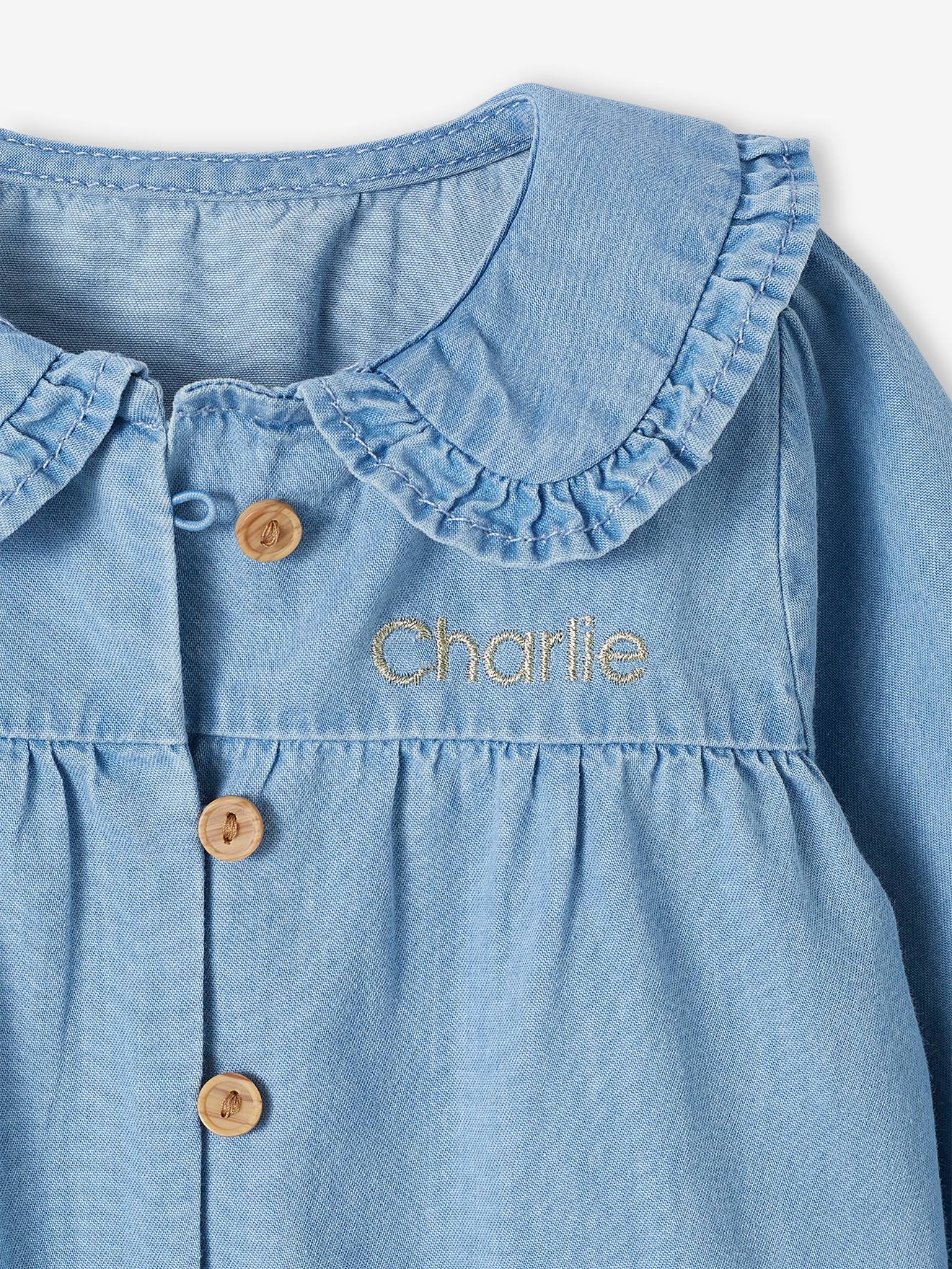 Vertbaudet Baby Bluse aus Light-Denim, personalisierbar - gebleicht