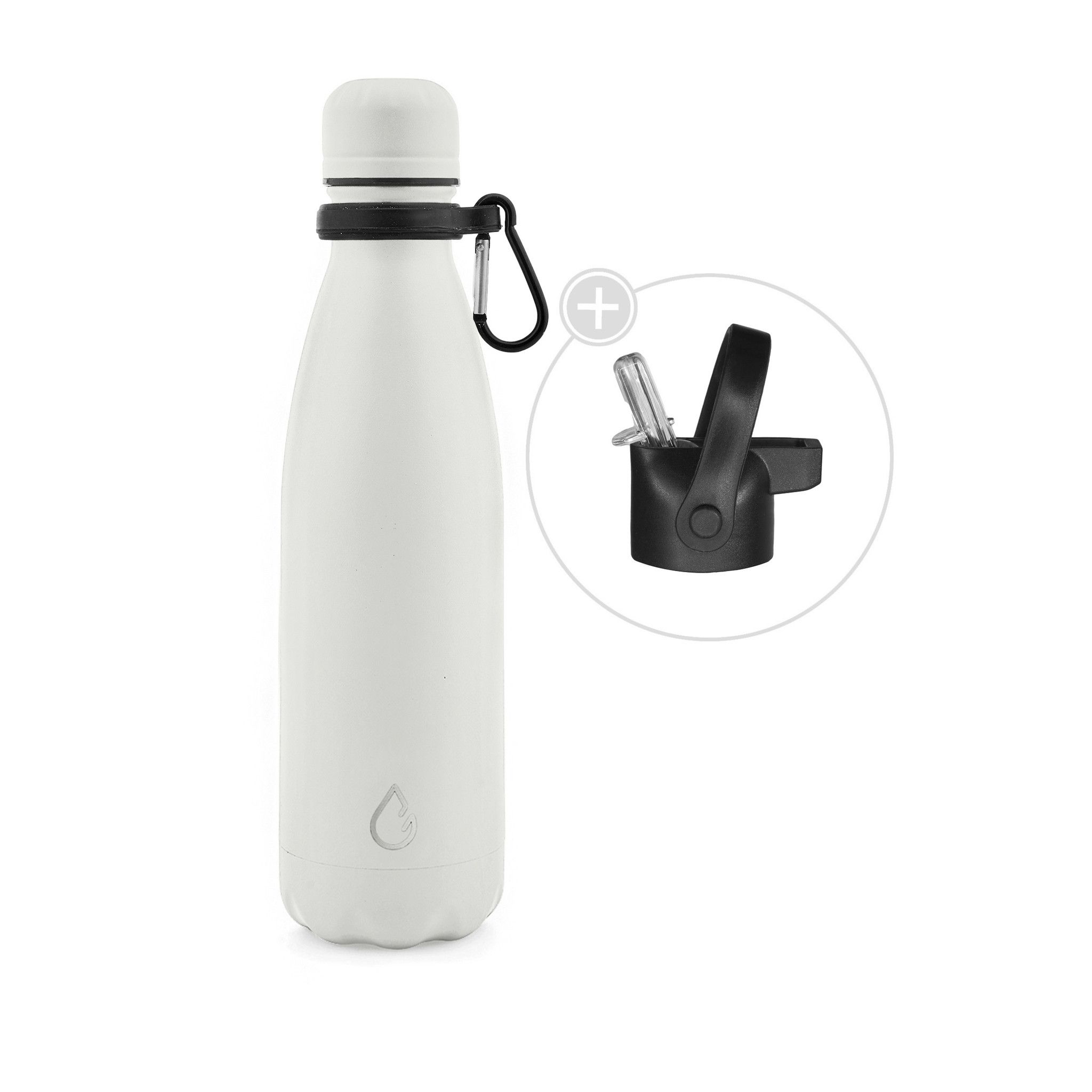 Wattamula Luxus Design Öko Edelstahl 500-ml-Wasserflasche mit Extraverschluss und Tragekarabiner