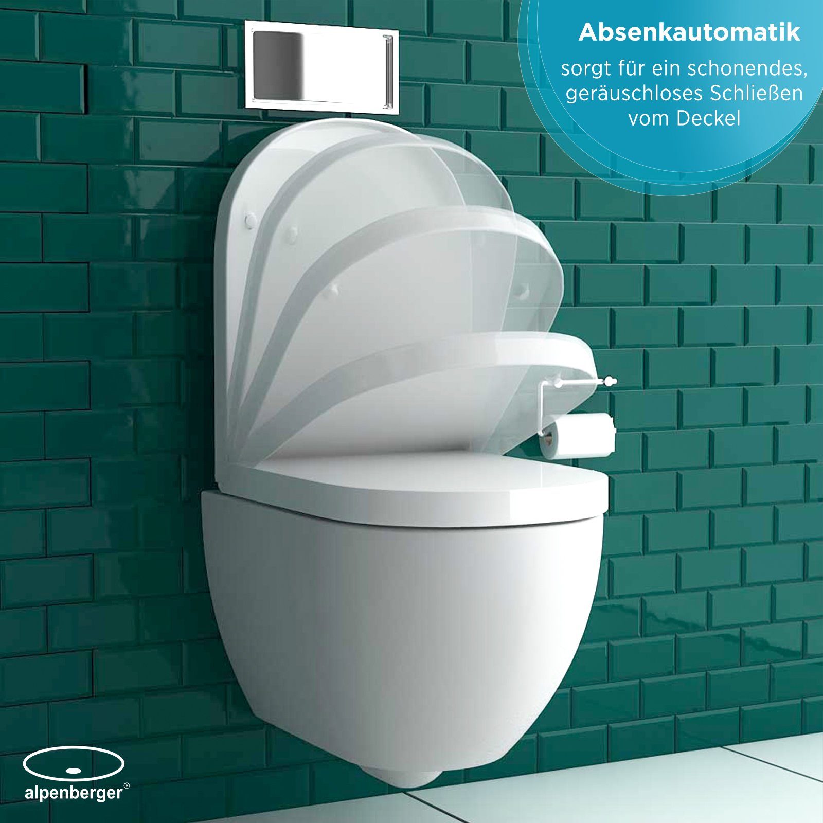 Alpenberger Tiefspül-WC - Toilette mit WC-Sitz Soft-Close - Wand WC Spülrandlos, Wandmontage, Abgang Waagerecht, 2-tlg. Komplett Set, Hänge WC Set mit Nano Beschichtung - Made in EU - Passend zu Geberit