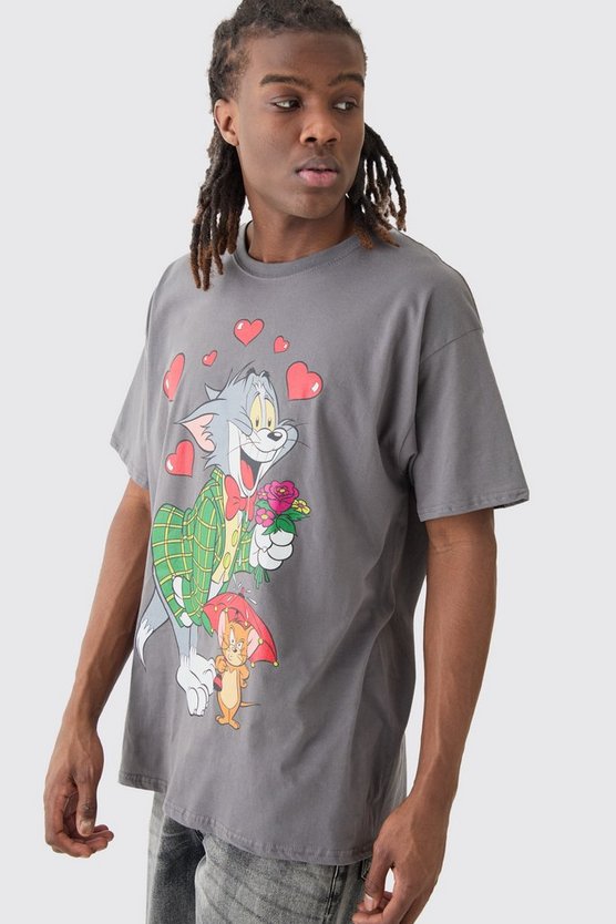 Oversize T-Shirt mit lizenziertem Tom und Jerry Valentinstag-Print