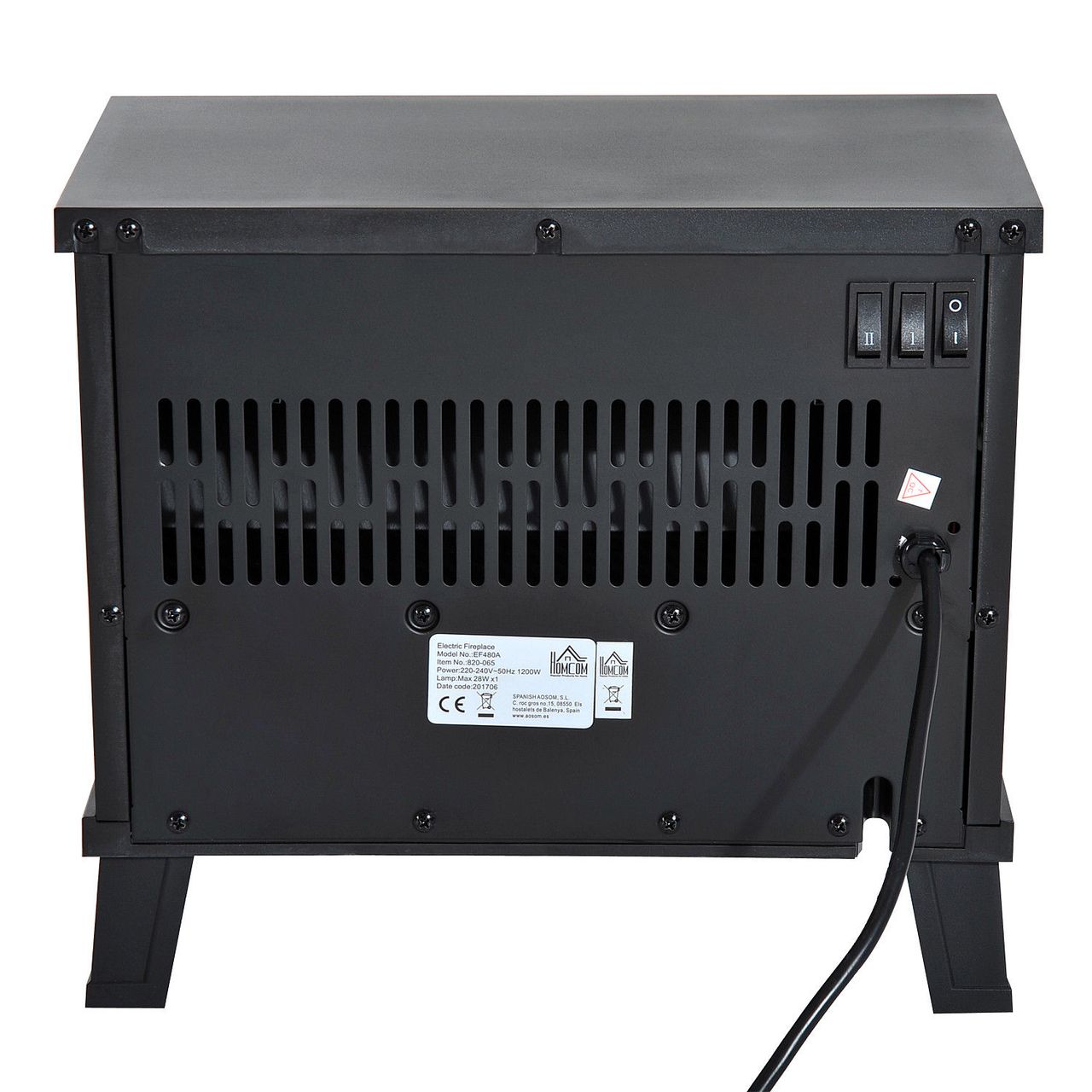 HOMCOM Elektrokamin Elektrischer Kamin Kaminofen Standkamin mit Flammeneffekt 600/1200W, Metall, Schwarz, 38,5x22x30,5 cm
