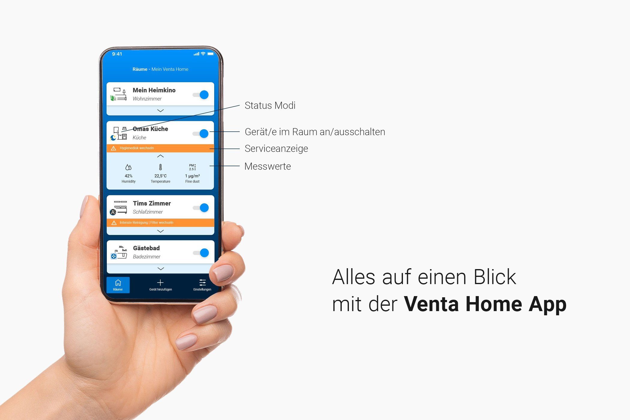 Venta Luftbefeuchter AH530/535 Original Connect, für Räume bis 45 qm, Fernsteuerbar per App, 7,00 l Wassertank