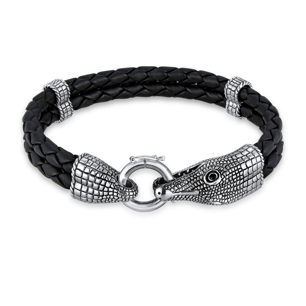 KUZZOI KUZZOI Bracelet Herren Lederarmband Krokodil 925 Sterling Silber Bracelet