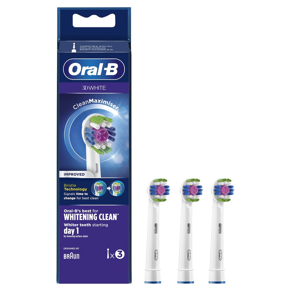 oral-b Oral-B 3D White Brossette Avec CleanMaximiser, 3 Brossettes De Rechange