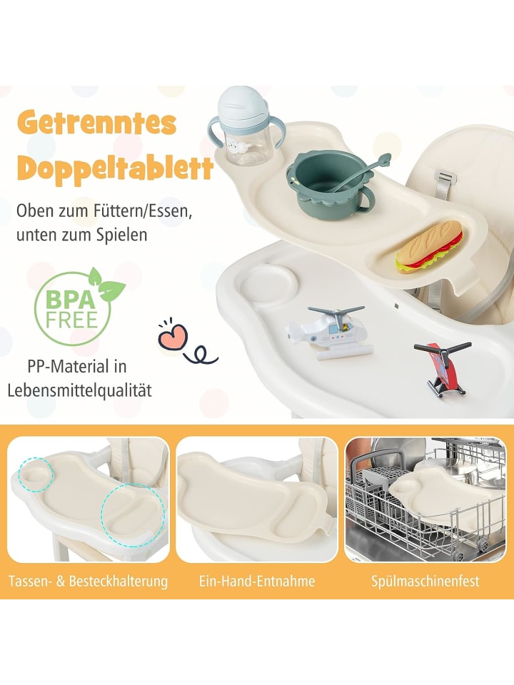 COSTWAY 3 in 1 Hochstuhl in Beige günstig kaufen 51 cm