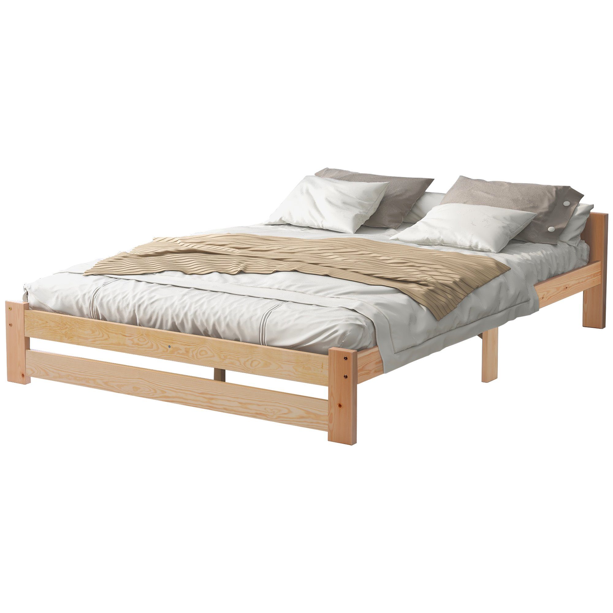 DEEP POWER Massivholzbett Holzbett Futonbett Massivholz 140x200cm Doppelbett Mit Matratzen Bett