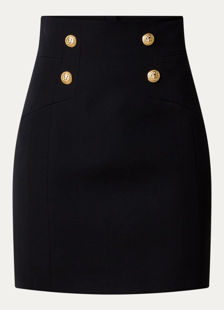 Mini spódniczka Balmain z dziewiczej wełny z ozdobnymi guzikami.