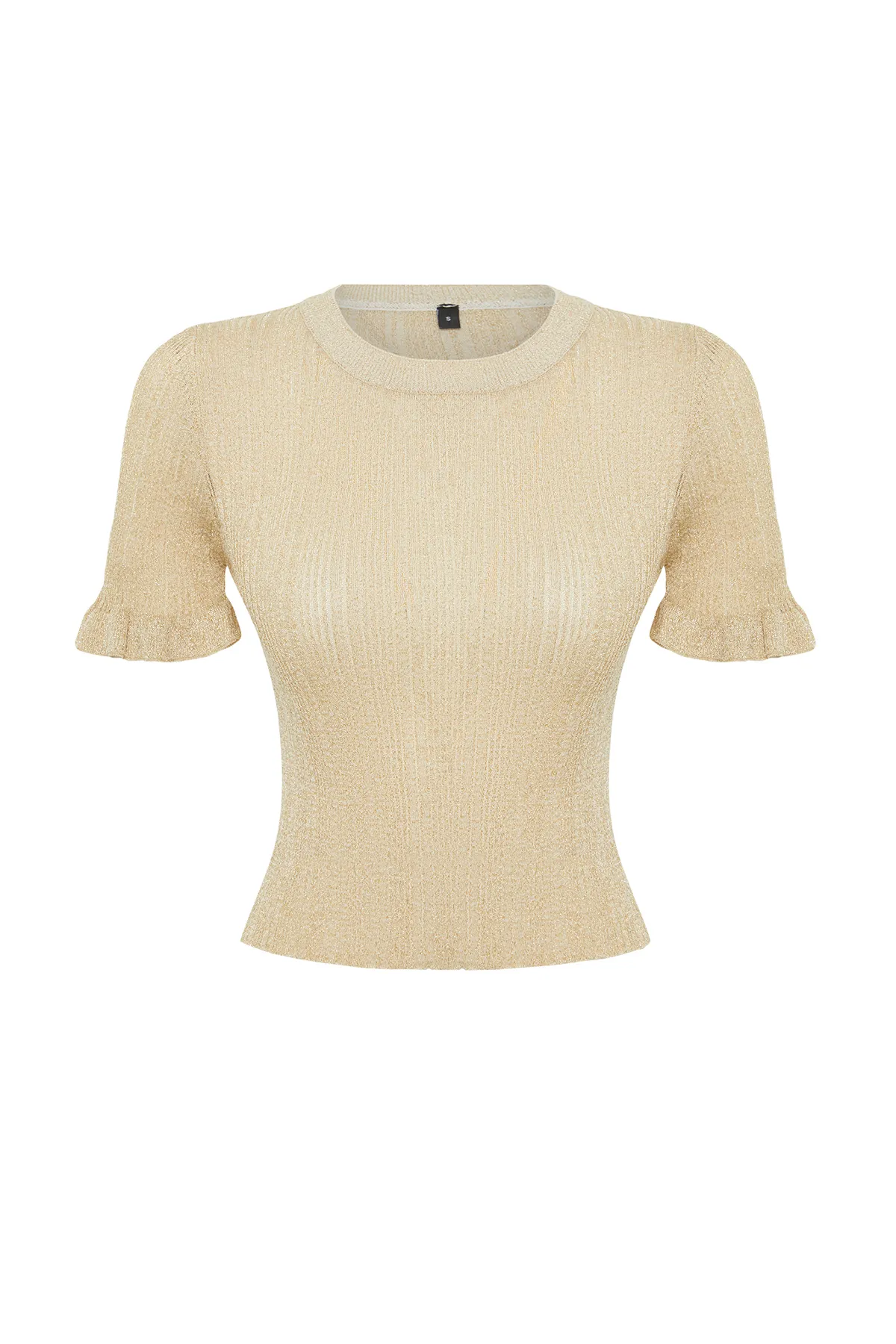 Trendyol Collection  Hellgelber Strickpullover mit silbernen Ärmeln und detailliertem T-Shirt-Look TWOSS24KZ00029