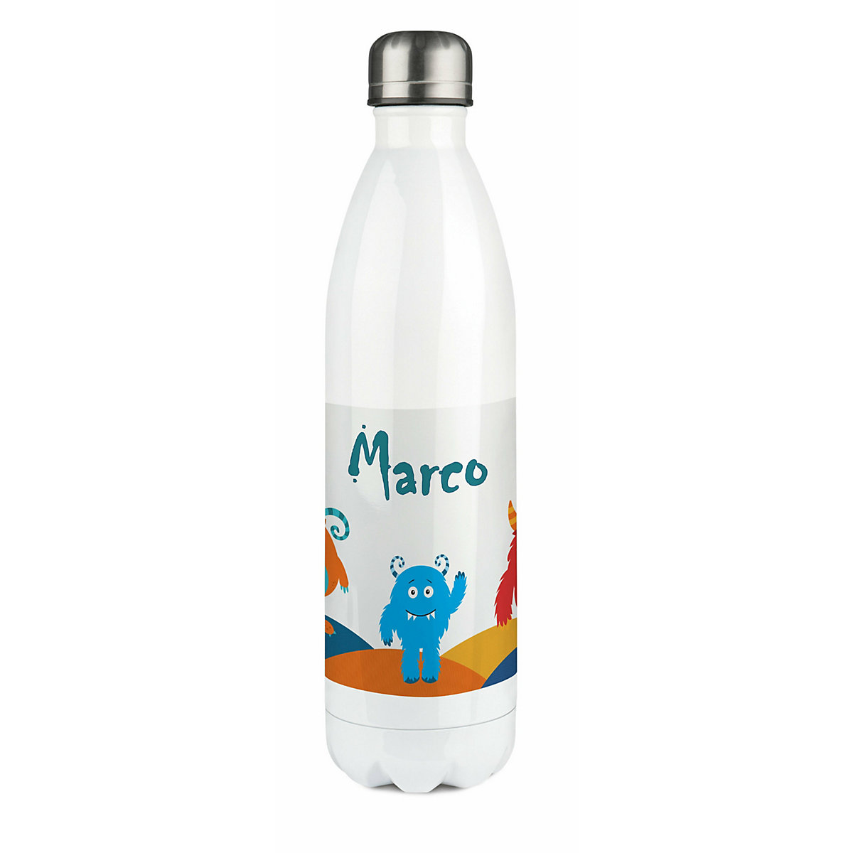 Edelstahl Kinder Thermoflasche / Trinkflasche bunt Monsterhügel Spülmaschinenfest, Auslaufsicher, Bruchfest, Doppelwandig, Für Heißgetränke geeignet, Mit Deckel, Isoliert