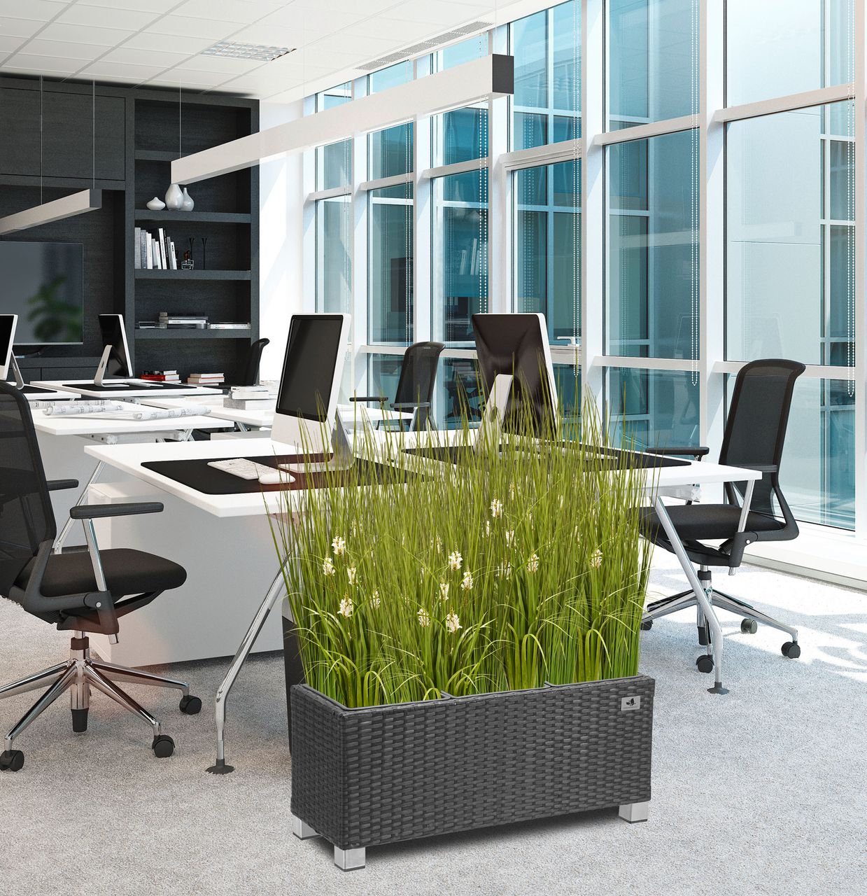 Weles Pflanzkübel Polyrattan 78 x 27 x 34 cm, für Innen und Außen, Kunststoffeinsatz, anthrazit